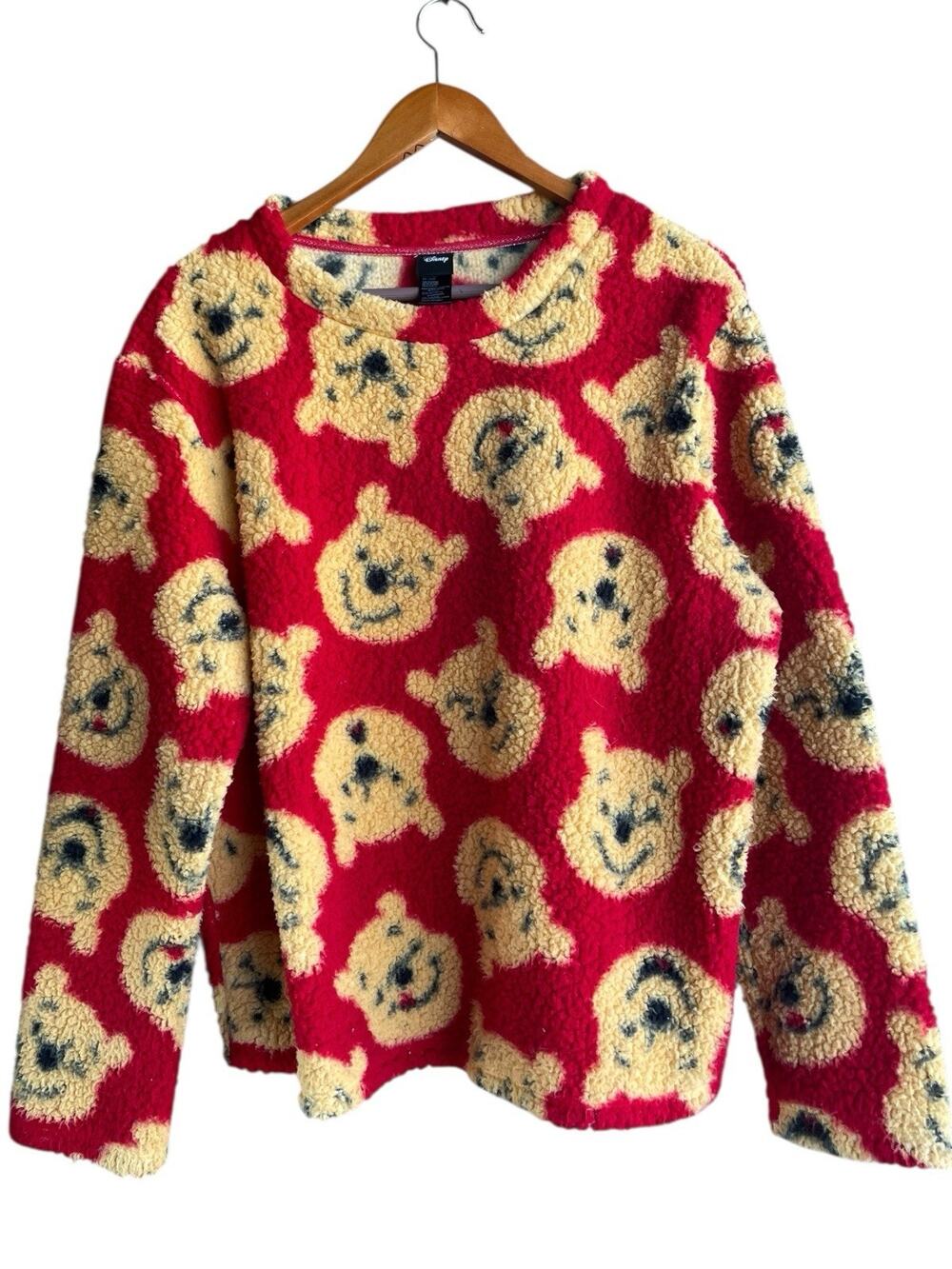Disney Winnie The Pooh Red Fuzzy Fleece Pullover Sweatshirt Sleepwear LARGE